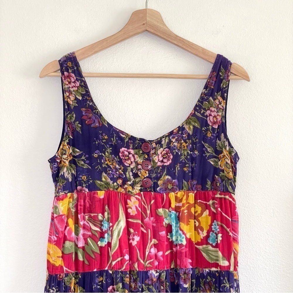 Vintage Erika Taylor Sport Mixed Floral Tiered Cotton Midi Maxi Dress Medium - Picture 3 of 11